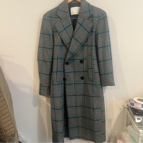 Remain by Birger Christensen Debbie coat heavy check wool blend size 4 gray blue - Picture 2 of 16